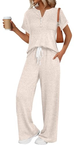 LILLUSORY Women 2 Two Piece Matching Lounge Sets 2026 Spring Summer Beach Vacation Clothes Pajamas Top Wide Leg Pants Sweat Suits Airport Travel Outfits Casual Sweatsuit Fashion Loungewear