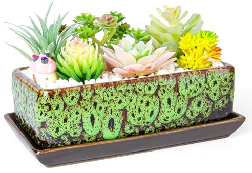 Succulent Pots - Long Rectangle Succulent Planters with Drainage Tray