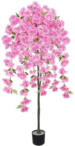 Fairblo Cerezo Artificiale con Maceta Planta Artificial Grande con Flores 150 cm Plantas Artificiales Decorativas Interior Arbol de Cerezo Artificial Rosa para Decoracion Salon Hogar Exterior