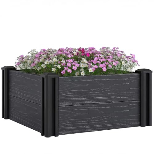 Kit de bancales elevados de vinilo Outsunny, caja modular elevada de 2 x 2 x 1 pie con patas ranuradas y fondo abierto, jardinera elevada para exteriores para flores, hierbas y verduras, gris oscuro.