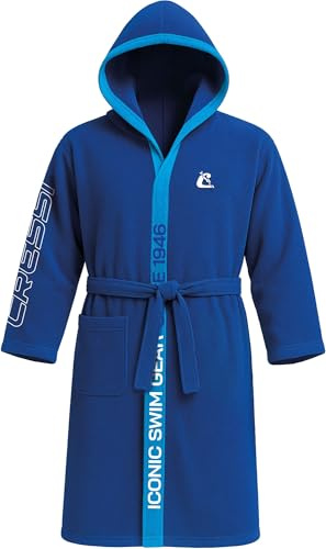 CRESSI since 1946 - Microfiber Bathrobe - Men's and Women's, Soft, 100% Quick Drying, Pockets, Hood and Belt, for the Gym, Pool, Beach, Home and Travel - Blue/Light Blue - L/2XL