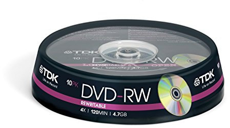TDK DVD-RW47CBNC10-20 DVD-RW 4x 10 Pack Cakebox