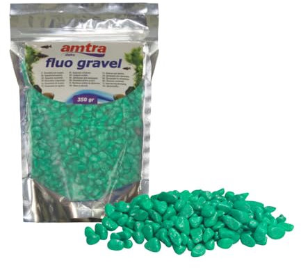 Amtra Fluo Gravel - Decorativo per acquario, ghiaia ceramizzata per fondale, per Acquario di acqua dolce e salata, privo di polveri, Verde, 350 G