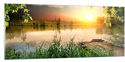 Panorama Bilder auf Glas 100x40cm Glasbild Brücke See Groß Wanddeko Bild im Glas Schlafzimmer Küche Wandbilder Dekoration Wohnzimmer Modern Wall Decor Glasdruck Wand Kunstdruck Art GAB100x40-3914
