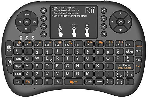 Rii Mini i8+ V2 Wireless + Cavo OTG F1 - Tastiera Retroilluminata con Mouse Touchpad e Tasto ON/OFF per Amazon Fire TV, Smart TV, TV Box, PC, Playstation, Xbox, Computer