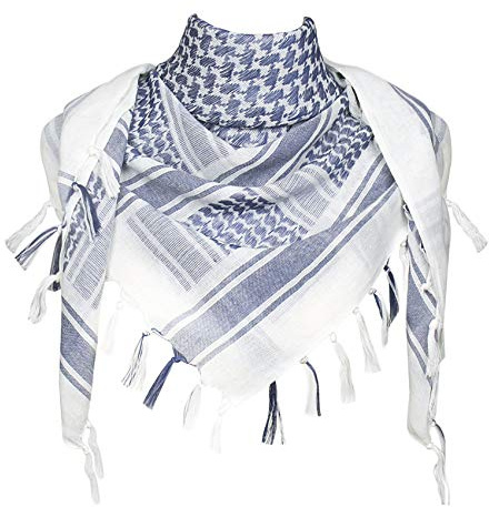 Explore Land Bufanda militar de algodón Shemagh táctico desierto Keffiyeh, Blanco Y Azul, Talla única