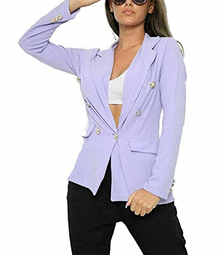 Damen-Blazer mit doppelreihigem Knopfverschluss, goldfarbener Knopfverschluss, Flieder, 42