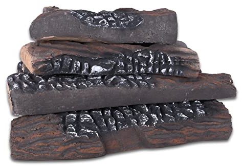vchin Gas Logs, 10 Piece Ceramic Log for Fireplace and Fire Pit, Heat Resistant Realistic Logs, Stackable Fake Log Set - Gas, Propane, Electric Fireplace Indoor Insert