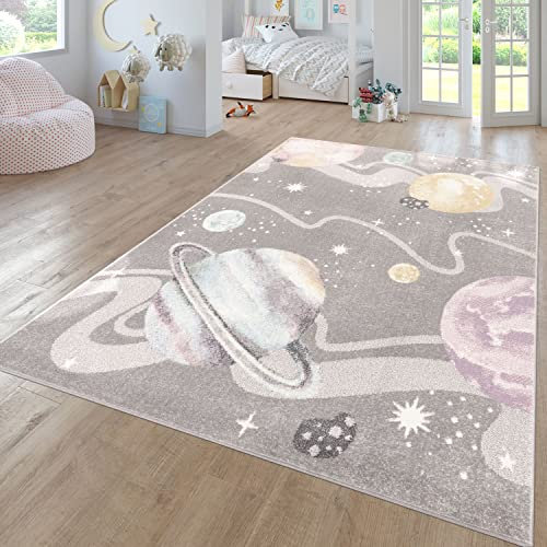 TT Home Teppich Kinderzimmer Kinderzimmerteppich Junge Mädchen Kinderteppich Modern Soft, Farbe: Grau 3, Größe:200x280 cm