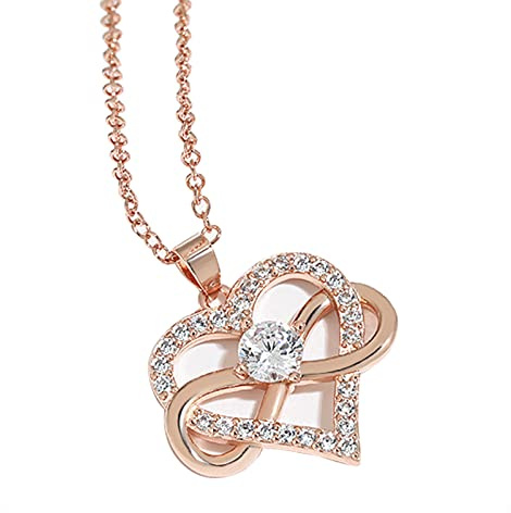 KONFEN Collier Pendentif Femme, Or Rose Collier Coeur Infini en Strass, Collier en Y Elégant Bijoux Femme Cadeau pour Femme Fille Ado Maman, Cadeau de Saint-Valentin