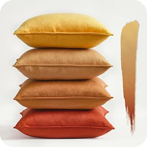 Topfinel 60x60 Kissenbezug gelb Orange 4er Set Samt Farbverlauf Kissenbezüge Kissenhülle sofakissen dekokissen Zierkissen Bezug deko für Sofa Schlafzimmer Wohnzimmer Balkon flauschig