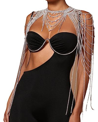 Mgiahekc Catena per Il Corpo con Strass Collana A Catena con Nappa Multistrato Sexy Collana con Catena per Il Corpo da Sposa Accessori per Gioielli da Sposa per Donne E Ragazze-Silver