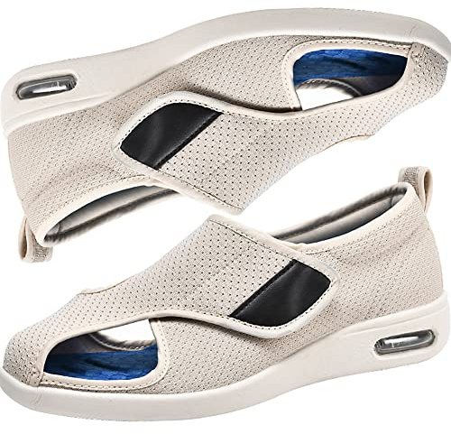 AEHO Zapatos Especiales para Juanetes Mujer, Zapato Juanete Hombre, Calzado Diabeticos Hombre Zapatos preventivos de Salud Extra Anchos Zapatos ortopédicos cómodos para Ancianos,Beige,37 EU