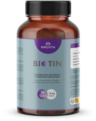 NIRUVITA | BIOTIN | Biotin, Zink, Selen, Vitamin D und Vitamin E | Haarvitamine | Unterstützt das Haarwachstum, stärkt Haut und Nägel | Ohne Zusatzstoffe | Vegan | 30 Tabletten