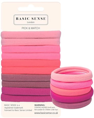 Basic Sense Regular Hair Ties - Premium Cotton Mixed, Seamless Elastics, Soft & Strong Hold, Metal-Free for Daily Comfort, Regular Pink