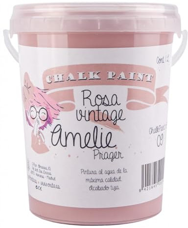 IberNorma Amelie Prager 1 Litro Pintura a la Tiza para muebles, Chalk paint para decoración y manualidades en madera 1L (09 Rosa Vintage)
