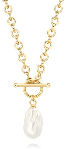 KOOUNUATA Collana con Pendente in Perla Barocca Bianca 18K Chiusura a Togliere Collana con Pendente in Perla di Conchiglia Irregolare Catena Tipo Goccia d'Acqua per Donne