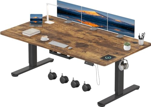 Devoko Escritorio Elevable Eléctrico 180 x 80 cm de Carga USB C, Escritorio Ajustable en Altura con Tablero, 3 Función de Memoria y Anticolisión, Regulable en Altura 72-118cm, Marrón