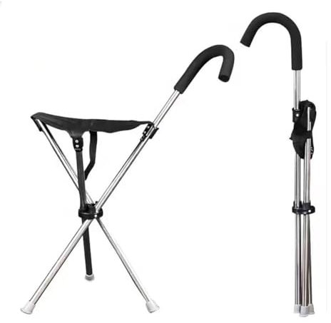 Bastón plegable con asiento, muletas ligeras, ayuda para caminar, silla de bastón plegable, asiento de caña ligero, asiento portátil, unisex, para ancianos, carga máxima de 300 libras, bastón y