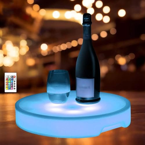 Plateau de service lumineux à LED, plateau rond en plastique pour vin rouge, plateau à champagne pour fruits et champagne, plateau rechargeable, 8 à 12 heures de travail continu, plateau à cocktail