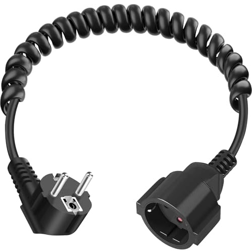 Alargo Enchufe 0,6 m a 2 Metro, Cable Alargador de Corriente Cable Alargador 230V/16 A Extension Cable 3 x 1,0 mm² con Enchufe y Acoplamiento Schuko, Negro IP20