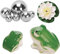 MURISE Mini estanque decorativo, rana flotante de cerámica, juego de 2 unidades con bolas plateadas y loto y hojas para mini estanque de terraza, bañeras de zinc, fuente solar, jardín, balcón