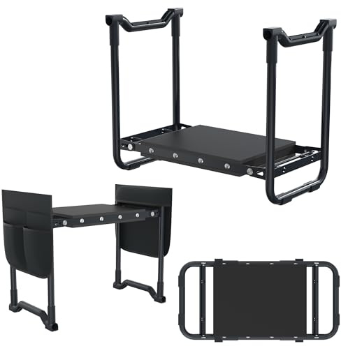 PEILU Sgabello pieghevole 2 in 1 per giardinaggio, fino a 180 kg, sedia da giardino pieghevole con protezione al ginocchio, cuscino in schiuma e borsa per attrezzi, set di attrezzi portatile da
