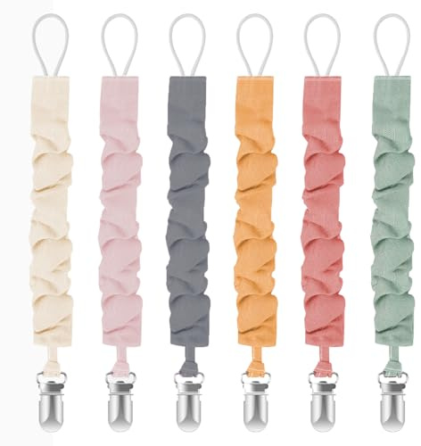 Tender Babe Pacifier Clips for Baby Boys and Girls, Pacifier Holders for Teething Relief and Baby Essentials, Safe for Newborns (6 Pack)