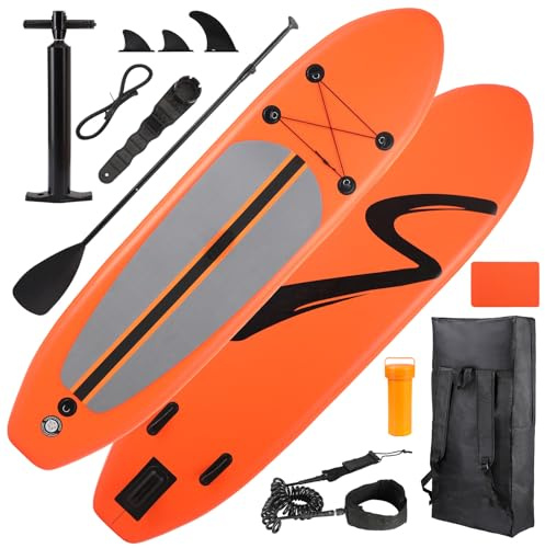 TLSUNNY 10FT Inflatable Stand Up Paddle Board W/Full Accessories, Beginner Inflatable SUP Board W/Non-Slip EVA Deck, Lightweight, Stable Wide, Pump, Repair Kit, Paddle, Leash, Backpack for All Skill