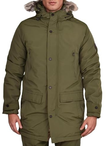 Spindle Men's Winter Parka Jacket with Detachable Fur Hood – Quilted Insulated, Water-Repellent, Multi-Pocket, Heavyweight Outdoor Coat Khaki Green