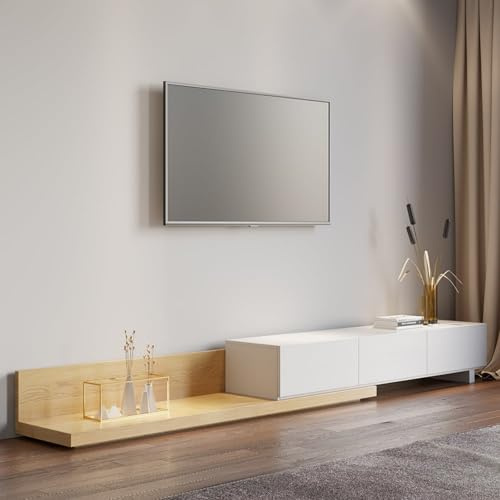 Homary Meuble TV Extensible 3 Tiroirs, Centre de Divertissement pour TV Jusqu'à 120 (Noyer et Gris, 200 cm L × 40 cm P × 35 cm H) (Naturel et Blanc)