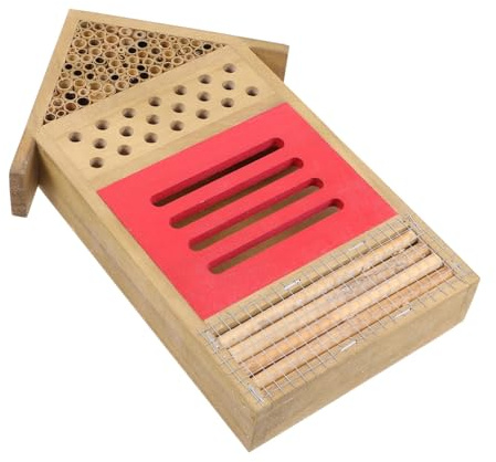 GANAZONO Casa para Abejas de Madera Natural para Jardín Exterior Hábitat Protector para Polinizadores Refugio Resistente para Insectos Accesorio Decorativo para Apicultura y Regalo