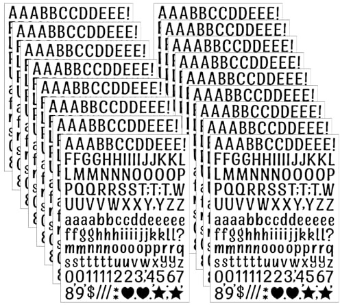 HJZHII 15 hojas de pegatinas con letras, 3780 unidades, color negro, con números alfabéticos, resistentes a la intemperie, autoadhesivas, kit de letras adhesivas para manualidades, tarjetas de