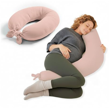 Jané Cojín de Lactancia XXL y Embarazo, Almohada para Dormir y Descanso, Funda 100% Algodón Muselina, Rosa
