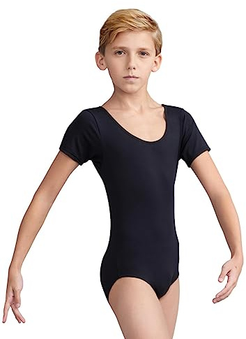 Capezio Big Boys' Tactel Short Sleeve Leotard, Black, Medium