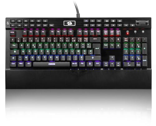 Redragon K550 RGB Clavier de Jeu AZERTY, 104 Touches + 12 Touches Macro G, Clavier mécanique Filaire, Plaque supérieure en Aluminium, Switch Violet cliquable, 2 Ports USB, Repose-Poignet, Noir
