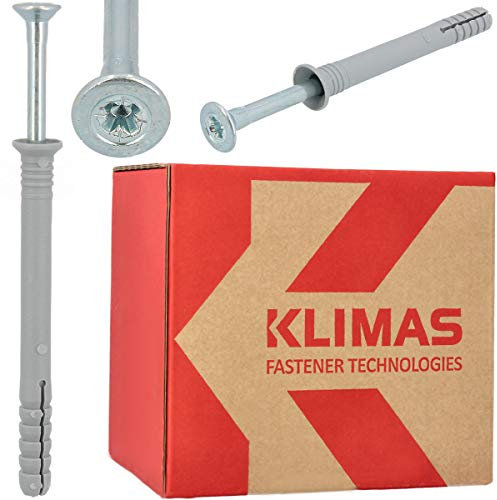 KLIMAS - Tasselli a percussione con collare e viti a testa svasata, 8,0 x 50 mm, 100 pezzi, tasselli per unghie in calcestruzzo aerato, tasselli, tasselli in plastica, tasselli lunghi