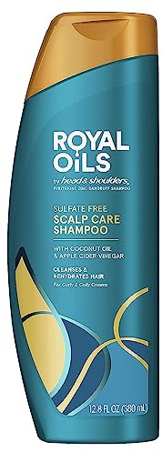 Head & Shoulders Anti-Dandruff Shampoo, Royal Oils Moisturizing Shampoo, 1% Pyrithione Zinc, Curly & Coily Hair, Coconut, Apple Cider Vinegar, Sulfate-Free, 12.8 fl oz