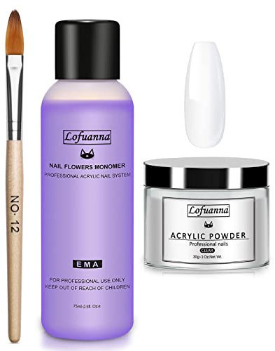 Lofuanna Acrylpulver und Flüssigkeit Set - Nagelset Mit 30g Klarem Pulver, 75ml Liquid und Nagelpinsel - Nailart-Starter-Kit (Set1)