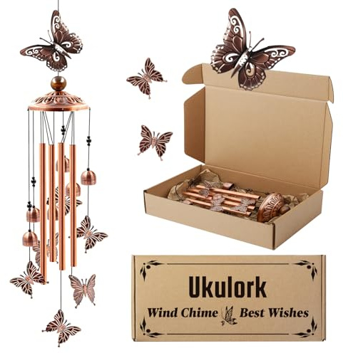 Wind Chimes for Outside, Butterflies Aluminum Tube Wind Chimes with S Hook, Patio Porch Garden Decor, Housewarming Gift for Mother’s Day Women Mom Grandma Sister
