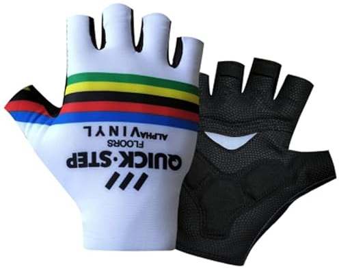 SGCIKER 2022 Pro Team Quick Step White Rainbow Gants de vélo, Gants de vélo de Sport d'été Demi-Doigts pour Hommes avec Absorption des Chocs Gel (XL)