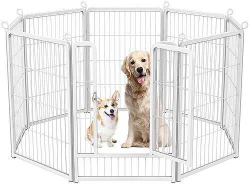HOMIDEC Dog Pen,8 Panel Puppy Pen High 80cm with Door for Indoor/Outdoor | Pet Exercise Playpen, Portable Detachable Animal Run Enclosures for Dogs, Puppies, Cats, Rabbits and Other Animals (White)