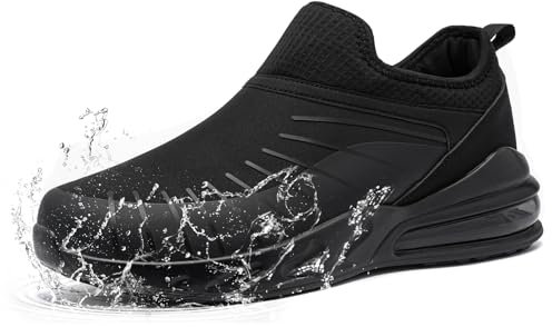 LARNMERN Slip on Trainer Men Non Slip Work Shoes Men Slip Resistant Waterproof Chef Kitchen Nurse Shoes Food Service Shoes Walking Hospital,Black/8.5 UK