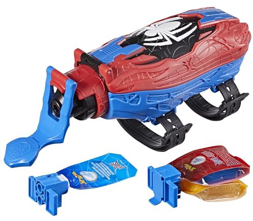 Spider-Man Marvel Real Webs Super Web-Blaster, 2-in-1 Blaster, Rollenspielzeug, Kostüm, Spielzeug, Rot und Blau