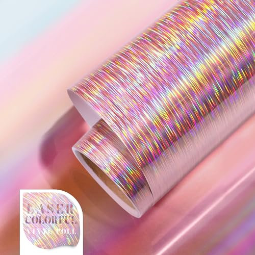 ZJTAPE Holografische Selbstklebendes Vinylfolie Plotter - Gebürstetes Rose Gold Permanente Vinylfolie - 30,5 x 250 cm, Glänzend Rose Gold Spektrum, Selbstklebende Folie Für mit Kamee und Ausstechern