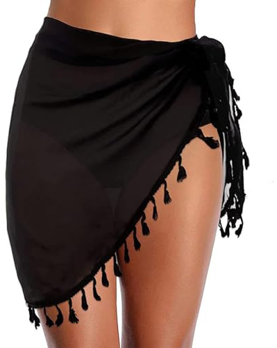 TBSCWYF Damer sarong pareo strandhandduk omlottkjol omlottduk halsduk halsduk multifunktion mjuk och lätt strandkjol sarong damer strand Wrap stor chiffong strandkjol med fransar svart vit