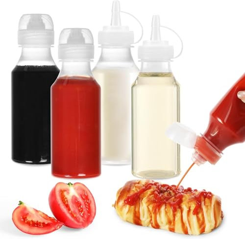 MUSLONG Squeeze Flasche, 4 Stück 250ml 8oz Plastik Quetschflasche Mit Kappen - BPA Frei,Kein Leck Condiment Saucenflasche für Malen,Backen,Ketchup,scharfe Soße,Olivenöl, Spritzflasche