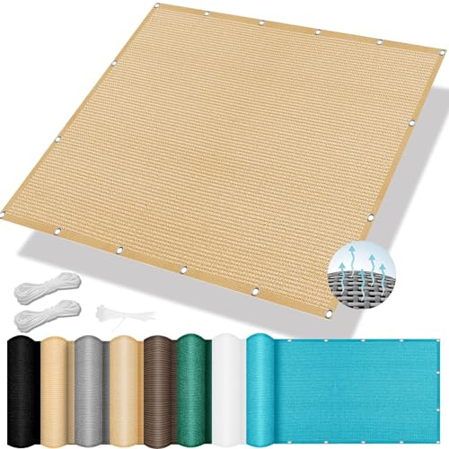 Solskydd Segel Andningsbar rektangel 380 x 850 cm, Andningsbar rektangel HDPE Andas 98% UV-block, Andas Shade Segel, with Free Rope, for Garden/Yard/Pool/Balcony, Sandgul