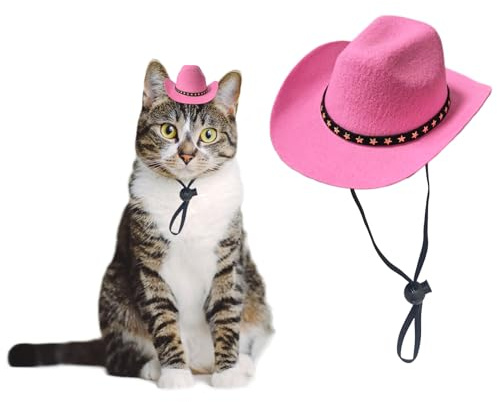 AWOCAN Cappello da cowboy per cani, gatto, cappello da cowboy per animali domestici, mini cappello da cowboy per cani, gatti, vacanze, Halloween, decorazione per feste di animali domestici (rosa, S)