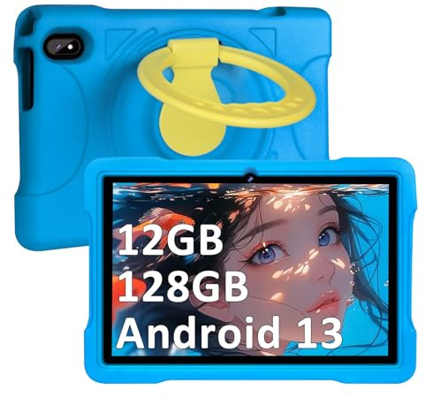 AOCWEI Tablet para niños Android 13 Tablet de 10 Pulgadas| 12GB RAM 128GB ROM escalable hasta 512GB| Octavo núcleos| Control Paterno| Educación Infantil| 5G WiFi| Doble cámara| Bajo EVA, Azul